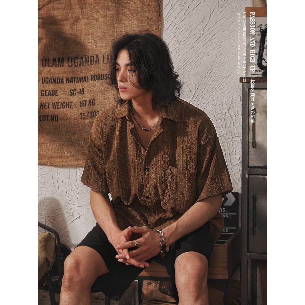 Retro Niche Design Hollow-out Short-sleeved Shirt For Men