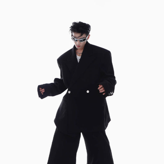 Niche Advanced Twill Padded Shoulder Suit Jacket Loose Profile Draped Suit