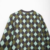 Diamond Pattern Jacquard Round Neck Knitted Cardigan Jacket