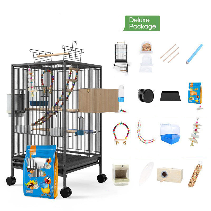 Қафаси паррандаи Parrot Xuanfeng бо Feeder Toy алаф лона чорводорӣ қуттии