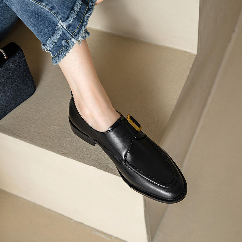 Casual Simple Round Head Belt Buckle Women's Leather Shoes