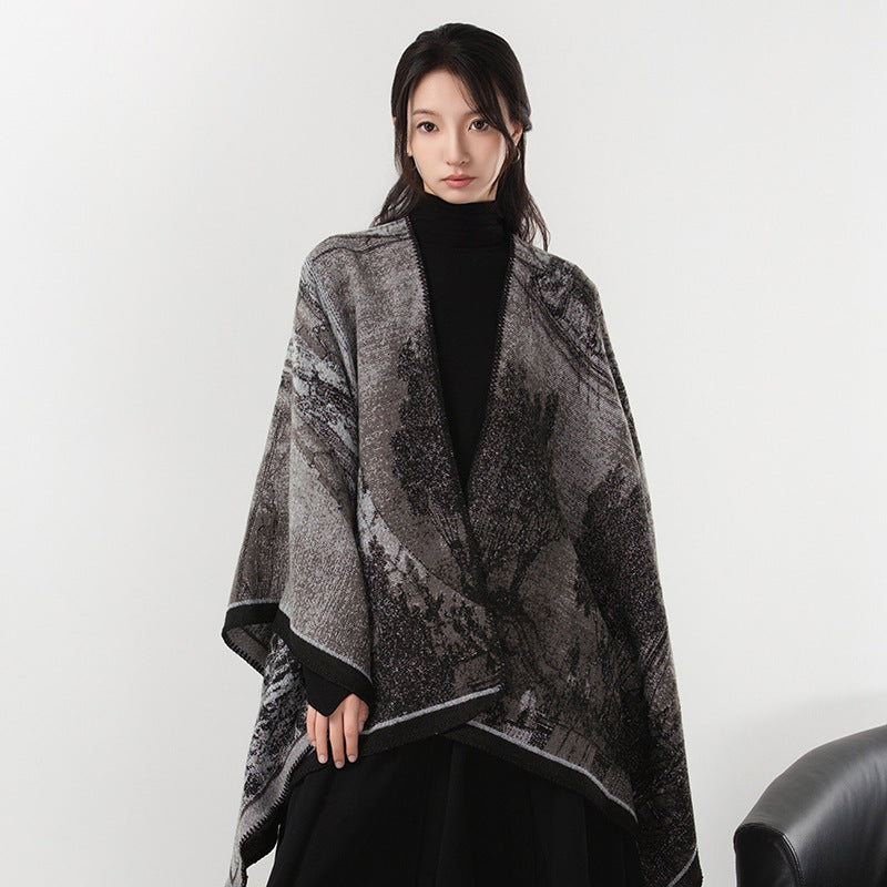 Simple dark cashmere coat, warm