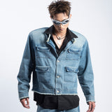 Men's American Style Denim Coat with Retro Gradient Effect
