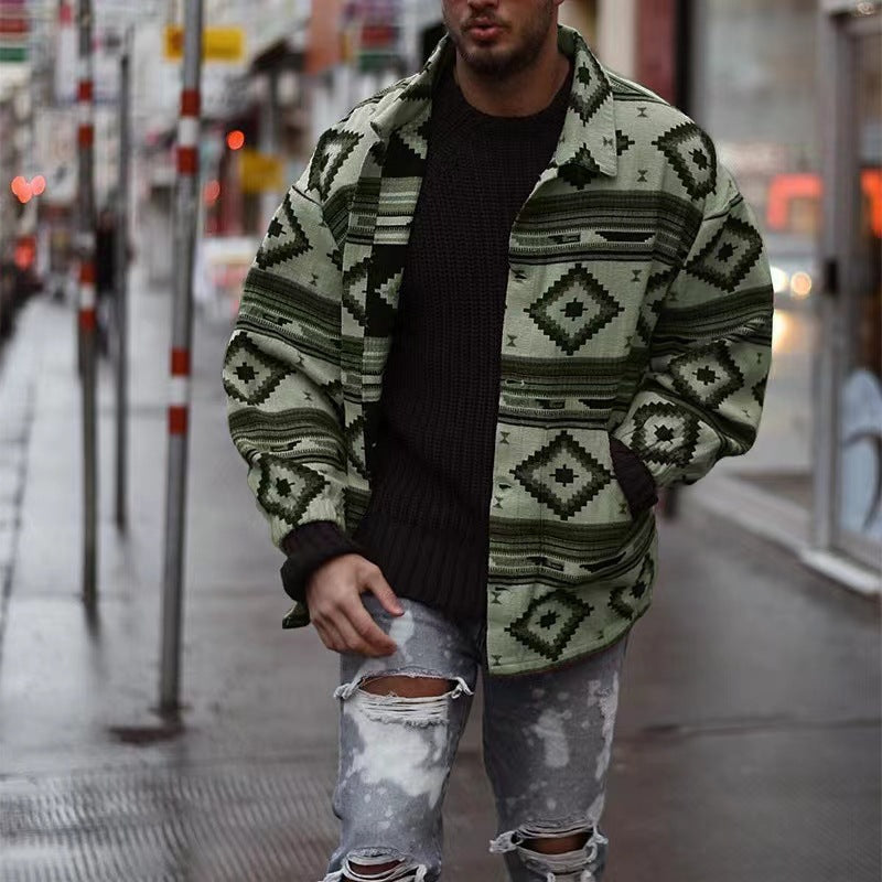 Autumn new jacket with geometric pattern and lapels