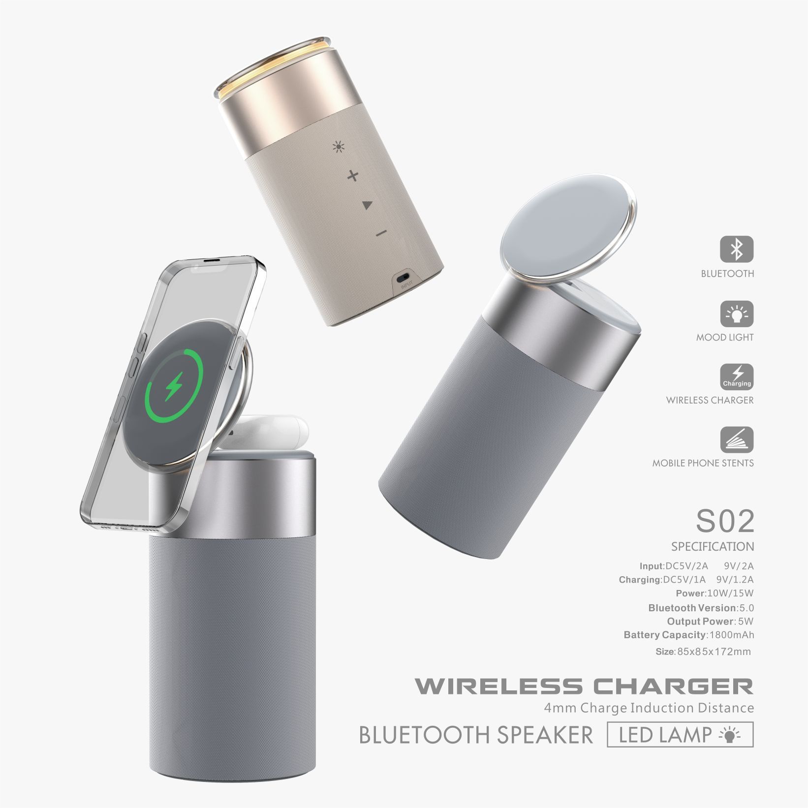 3 in 1 Multifunctional Wireless Charger for iPhone and AirPods Portable Bluetooth Speaker with Touch Lamp for Home and Office