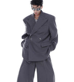 Niche Advanced Twill Padded Shoulder Suit Jacket Loose Profile Draped Suit