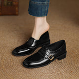 Low Heel Plus Size Buckle Litchi Pattern Shoes