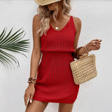 Mid-length Knitted Hollow-out Camisole V-neck Fashionable Knitted Dress