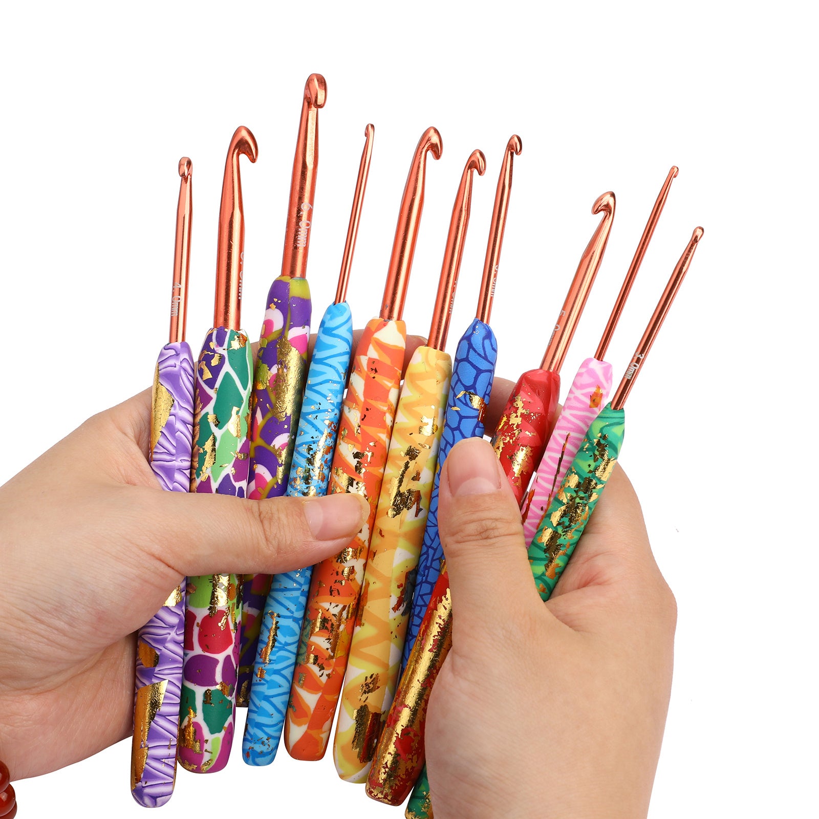 Knitting Tool Soft Ceramic Crochet Hook Aluminum Oxide Gold Leaf Handle