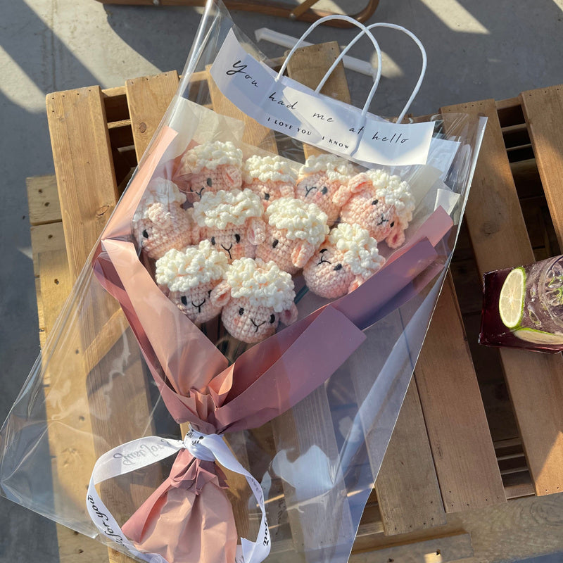 Lamb Simulation Bouquet Handmade Diy Knitting Crochet Material Bag