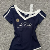 American Hot Girl V-neck Short-sleeved T-shirt Female Summer Advanced