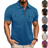 Summer Lapel Button Down Polo Shirt With Pockets Fashion Short Sleeve Men Clothes