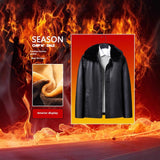 Men's autumn-winter leather coat with fleece lining, thickened