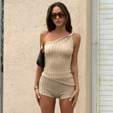 One Shoulder Sleeveless Backless Shorts Casual Sexy Suit
