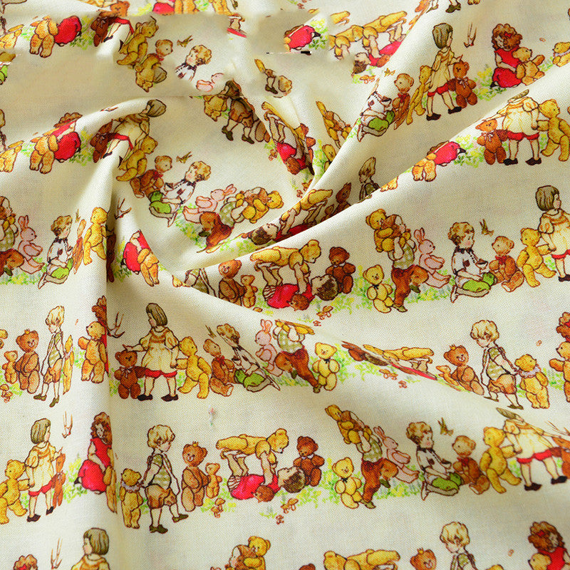 Pure Cotton Cartoon Bear Girl Pastoral Floral Printed And Dyed Fabric