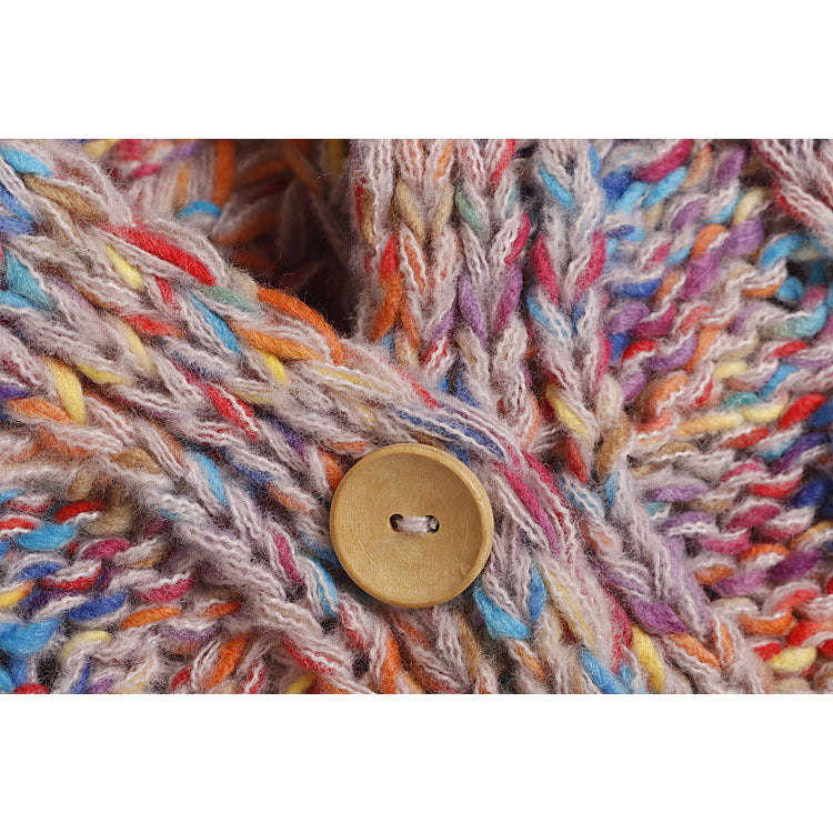 Knitting Needle Hand Crochet Colorized Sweater Women's V-neck