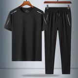 Summer Men's Ice Silk Quick-drying T-shirt And Trousers Two-piece Suit