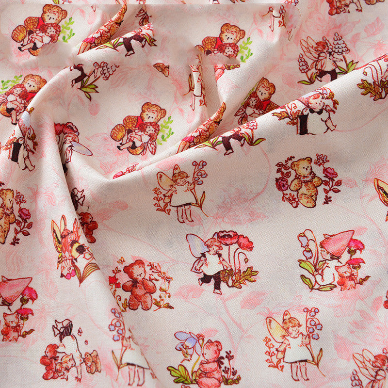 Pure Cotton Cartoon Bear Girl Pastoral Floral Printed And Dyed Fabric