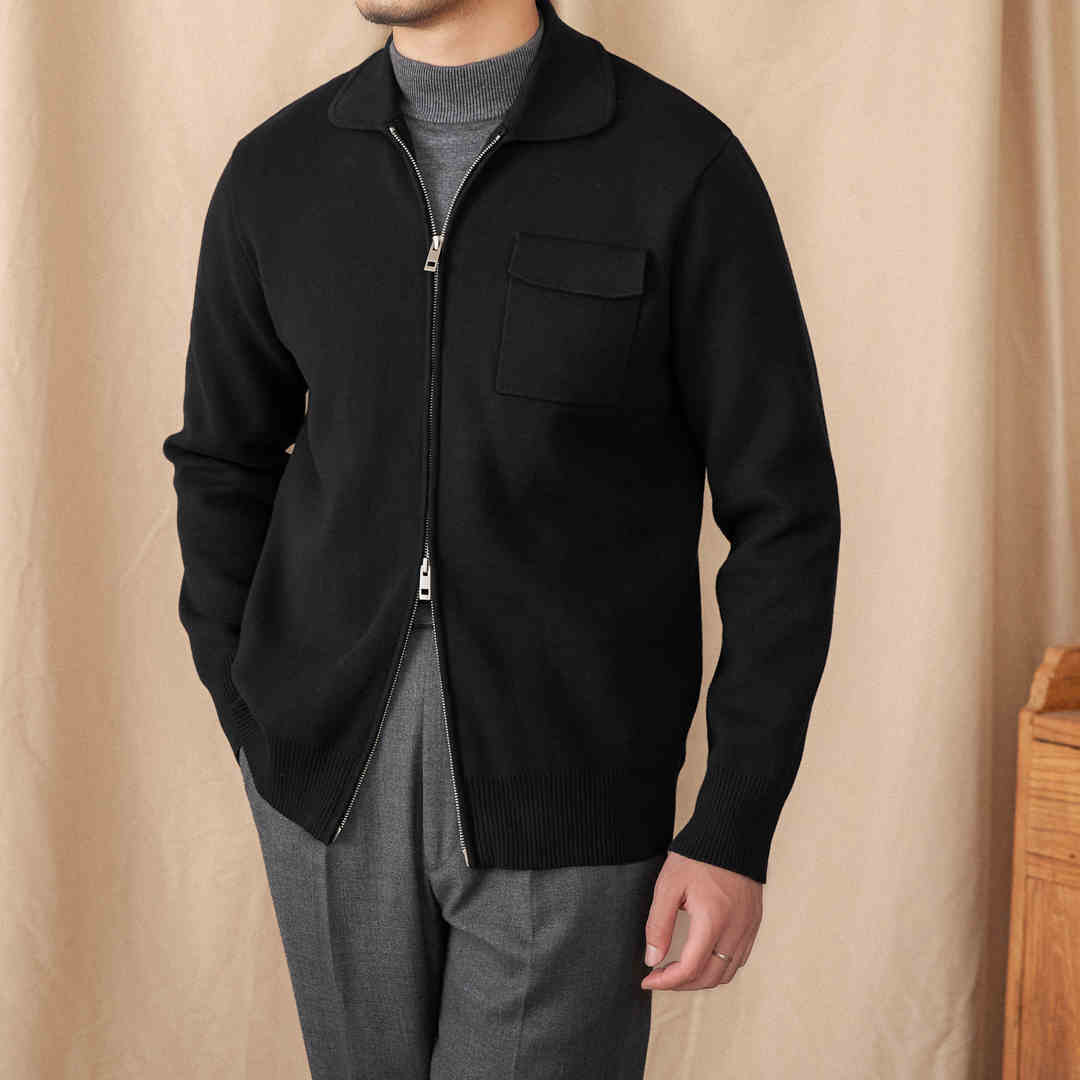 Casual Polo Collar Long Sleeve Coat Knitted Cardigan