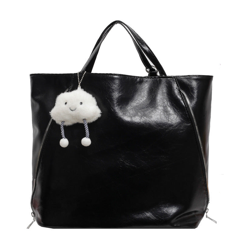 Tote Bag Women's Large Capacity Oil Leather Double Zipper