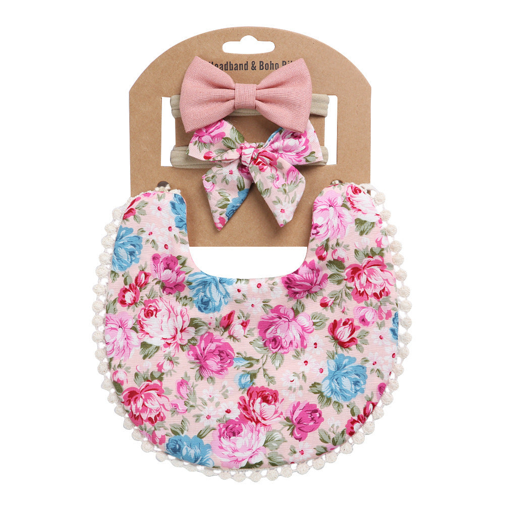 Newborn Baby Cute Floral Cotton Saliva Towel Headband Suit