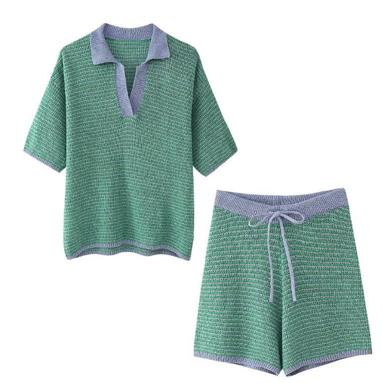 Loose Knitted Top High Waist Knit Shorts Suit