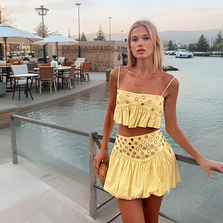 Women's New Pleated Hem Slip Dress Suit