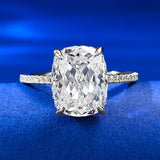 S925 Silver Four-claw White Square Diamond Ring