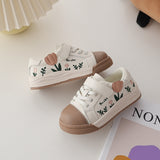 Girls Sneakers Soft Bottom Embroidered Flowers Sweet Retro