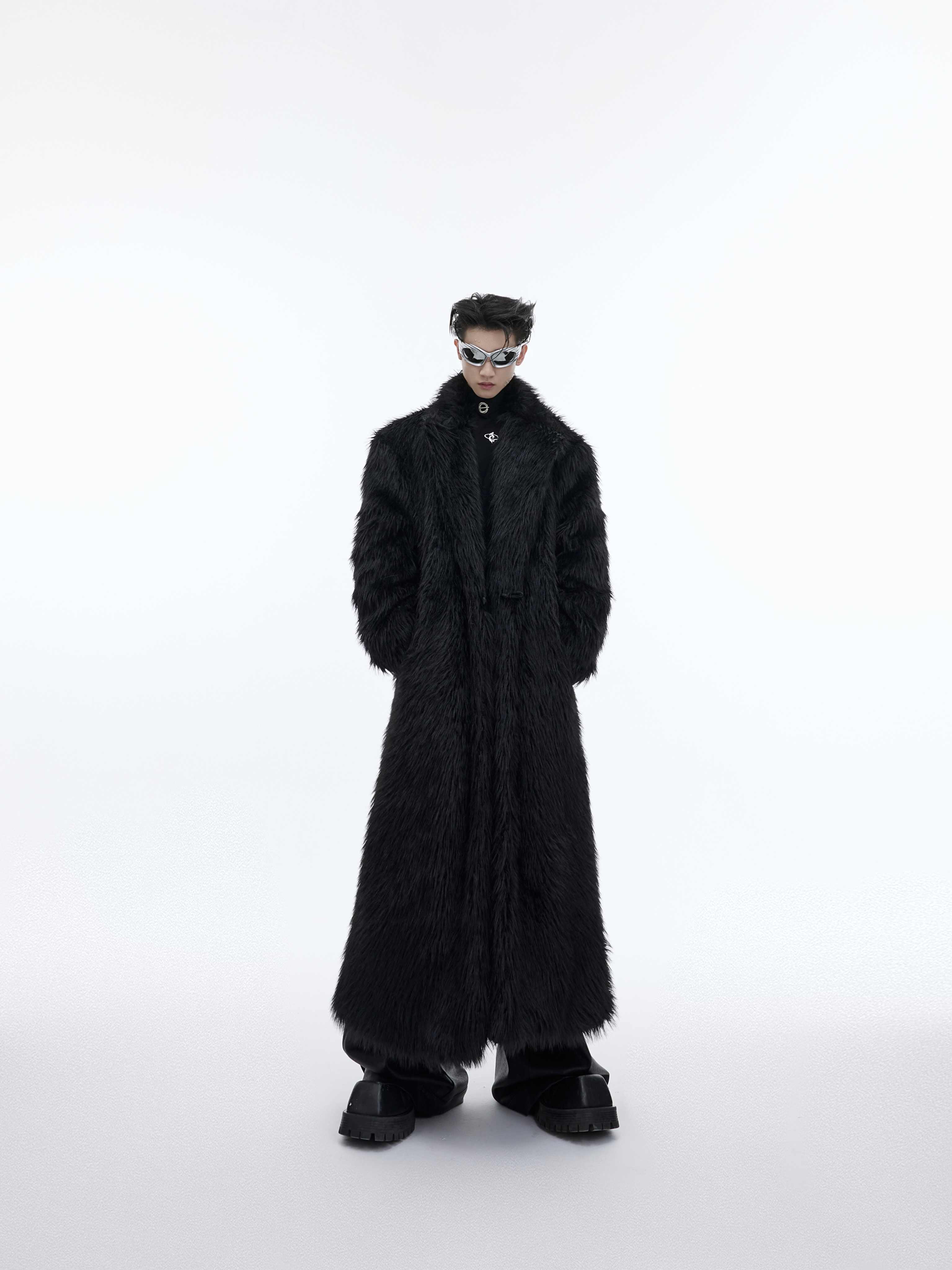 Mink Fur Coat Long Below Knee Plush Trench Coat