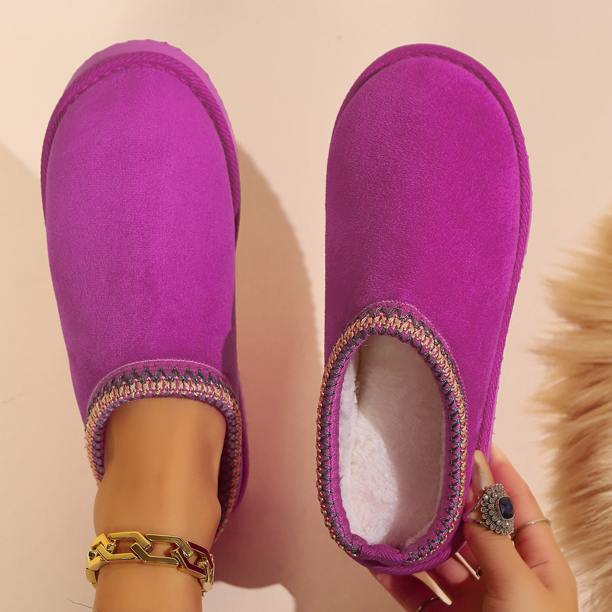 Women's Indoor Warm Plush Non-slip Thick-soled Cotton Slippers