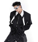 Contrast Color Split Tie Shirt Double Layer Design Sense