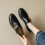 Casual Simple Round Head Belt Buckle Women's Leather Shoes