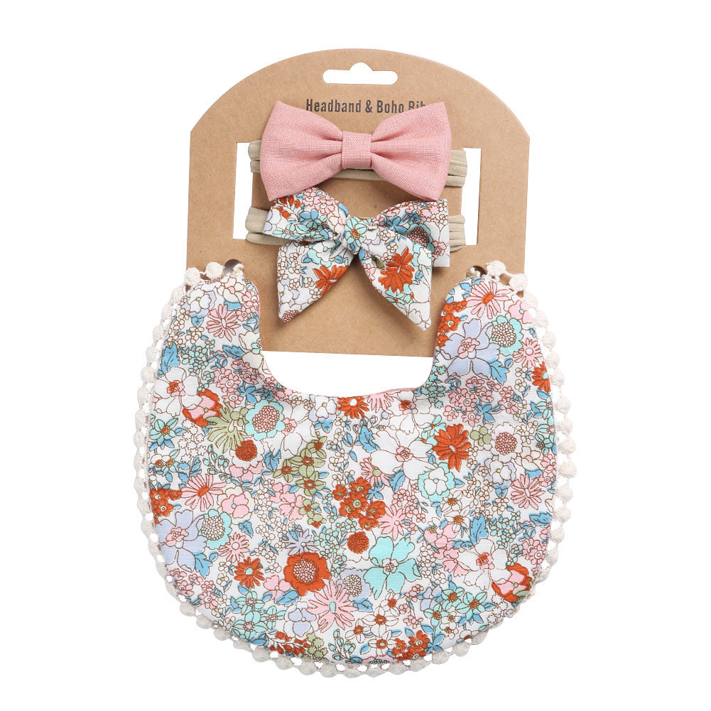 Newborn Baby Cute Floral Cotton Saliva Towel Headband Suit