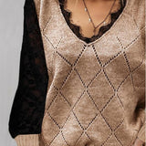 Popular Knitted Lace Bottoming Top V-neck Sweater For Women
