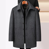 Men's Checked Mid-Length Wool Fleece Coat with Detachable Double Collar
