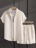 Black and white jacquard suit with short sleeves