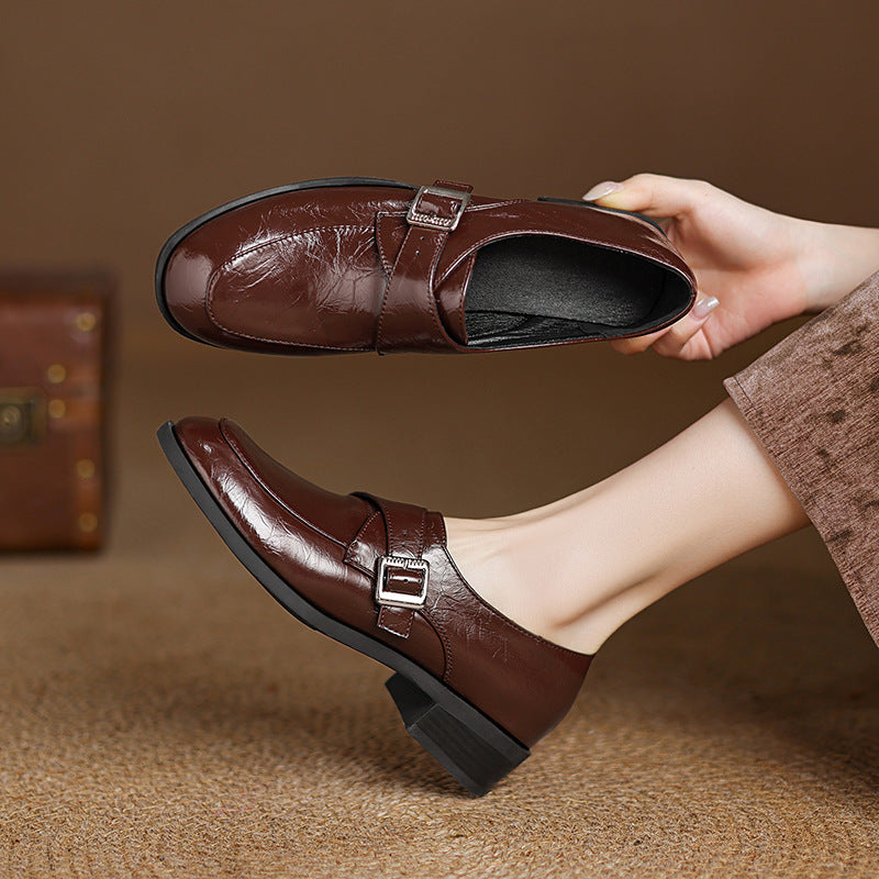 Low Heel Plus Size Buckle Litchi Pattern Shoes