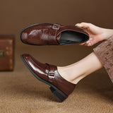 Low Heel Plus Size Buckle Litchi Pattern Shoes