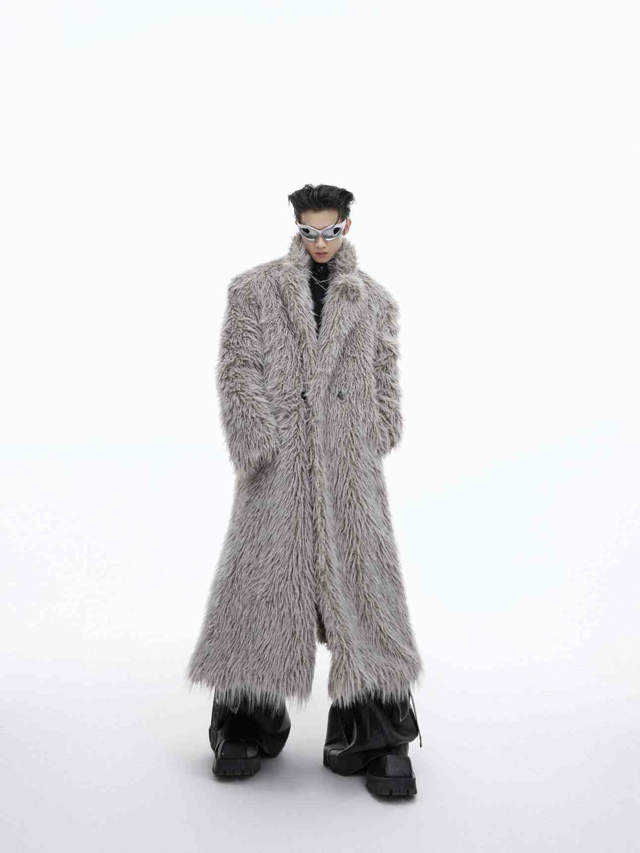 Mink Fur Coat Long Below Knee Plush Trench Coat