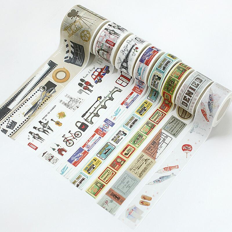 15 40mmx10m Vintage Travel Stamp Washi Tape Scrapbooking Pl