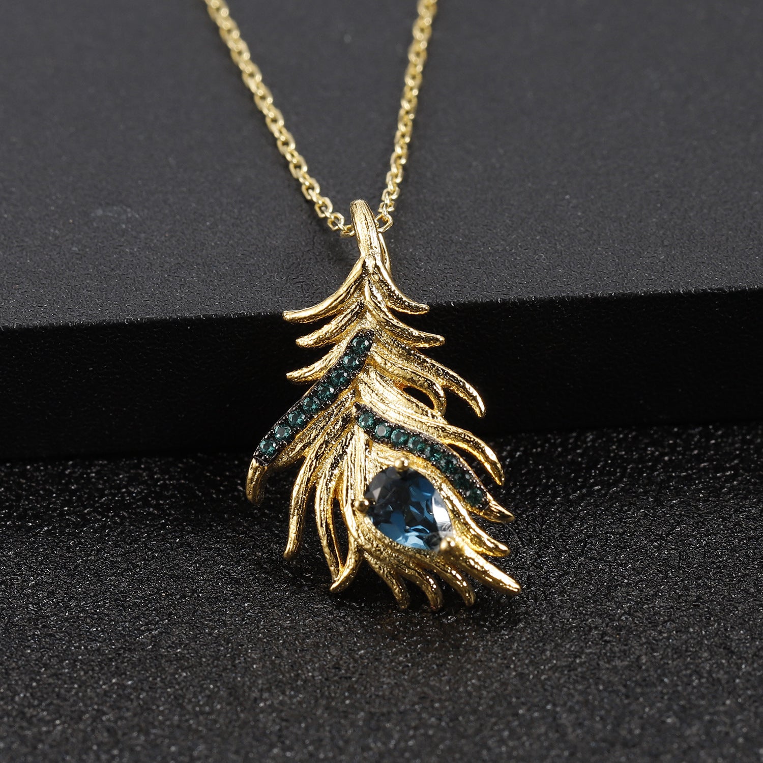 Spot Design London Blue Topaz 925 Silver Making Feather Series Jewelry Set