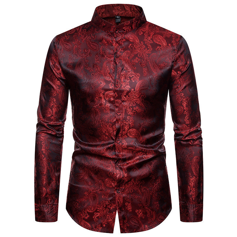 Men's New Cashew Flower High-end Lapel Long-sleeved Shirt