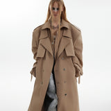 Heavy Industry Niche Deconstructs Fake Two-piece Padded Shoulder Trench Coat