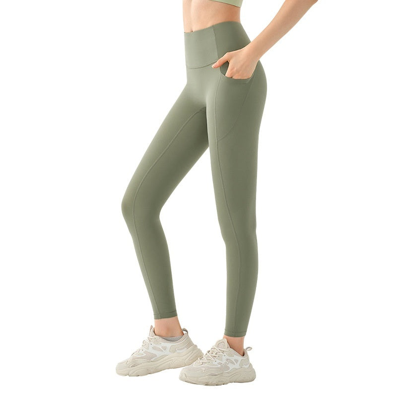 Skinny Pants High Waist Belly Contracting Yoga Pants Women's Side Pocket