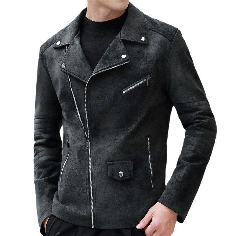 Fashionable Velvet Leather Coat With Collar For Men Suit