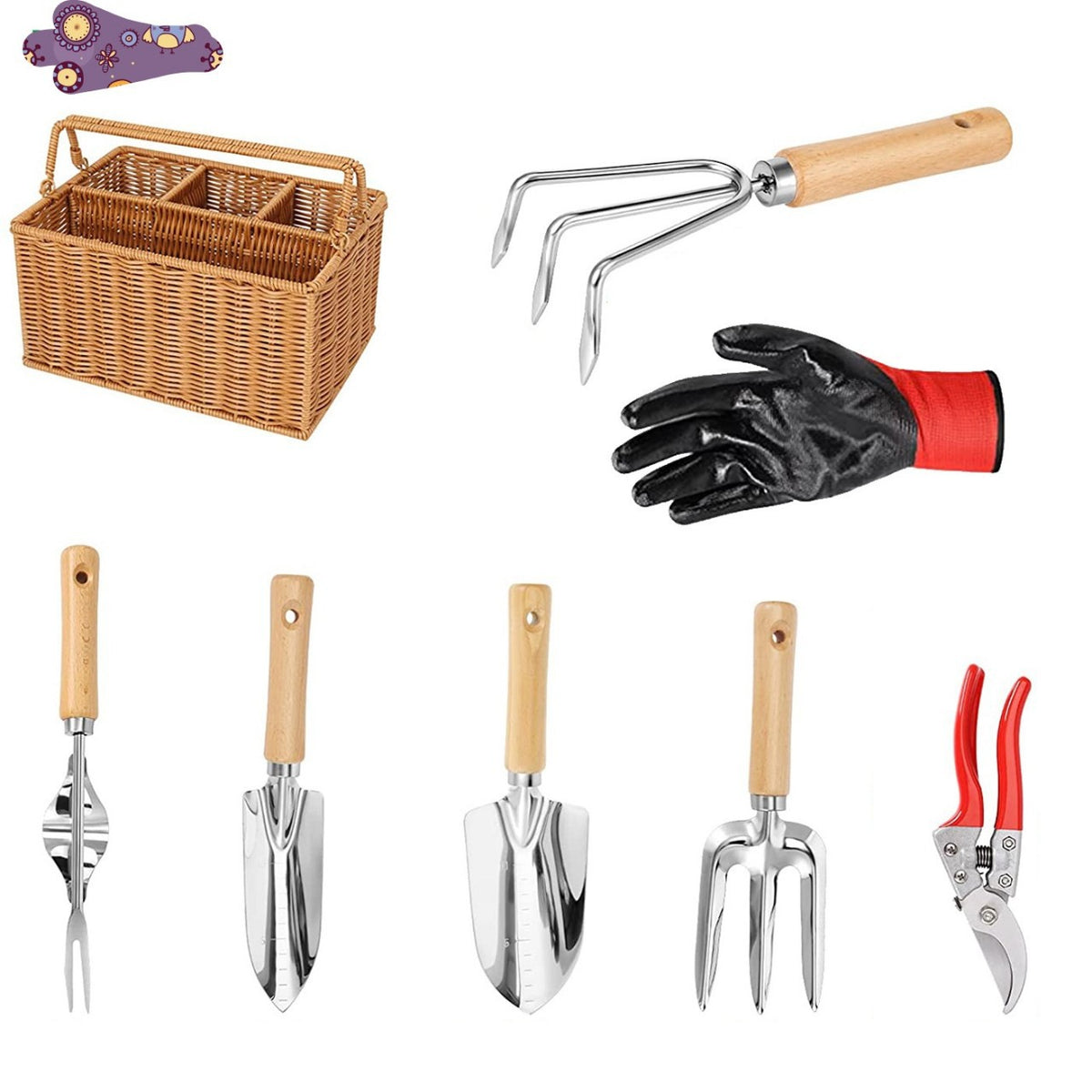 Hand Tools Pruning Scissors Gloves With Wooden Handle Stainless Steel Hoe Shovel Gardening Tools