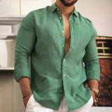 Мужская молодежная повседневная рубашка из хлопка и льна, однотонная