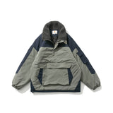 Men's Retro Cotton Coat with Pockets and Color Blocks