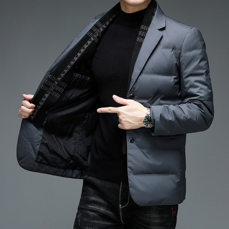 Winter men's suit detachable scarf collar casual down jacket